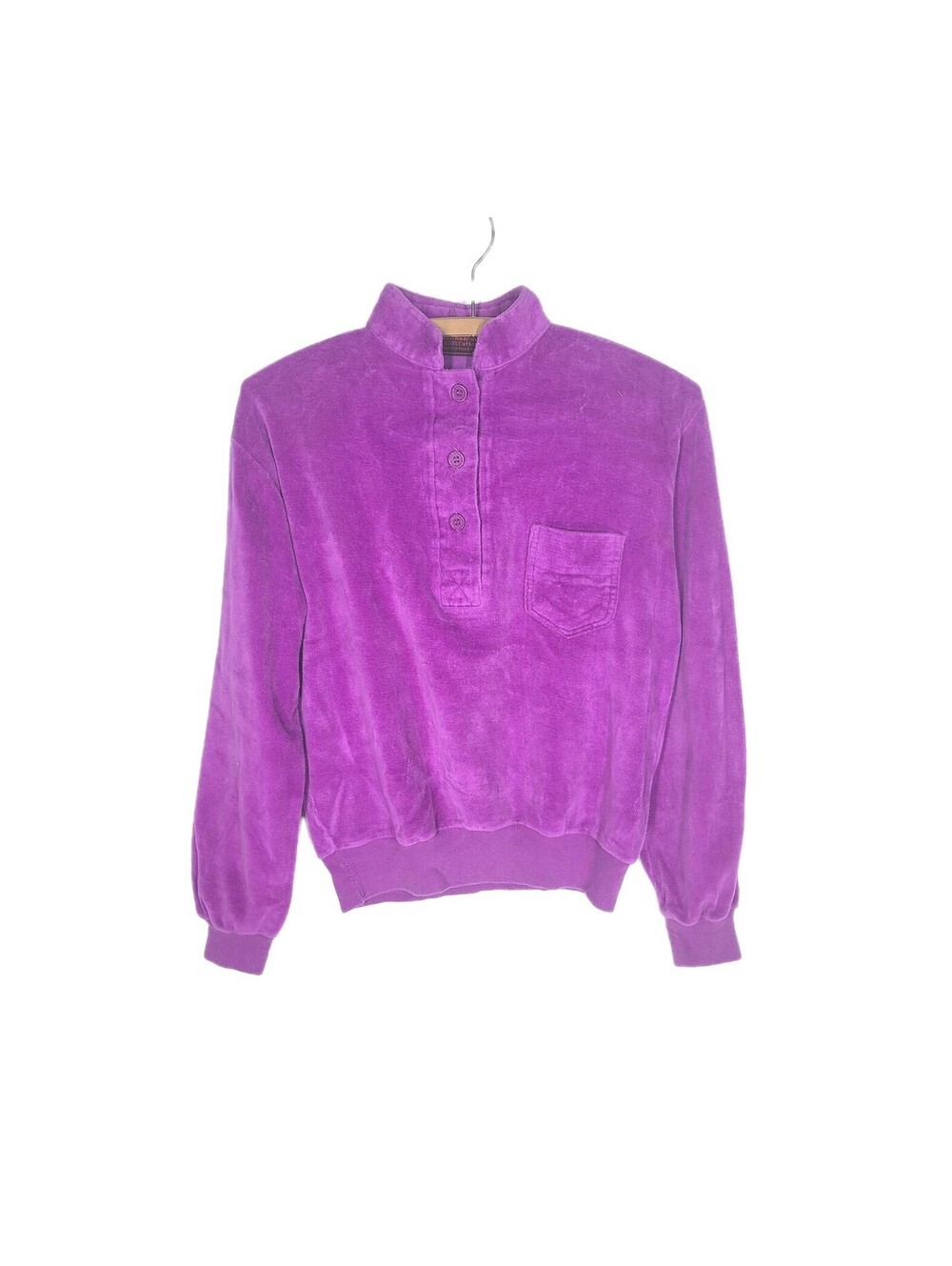 Vintage 1970s Velvet Sweatshirt Vivid Purple 100% Cotton Large De Rotchild Retro